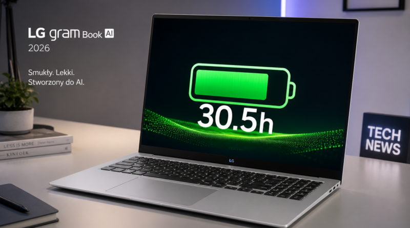 LG Gram Book AI 2026 z procesorami Intel Wildcat Lake zapowiada do 30,5 godziny pracy