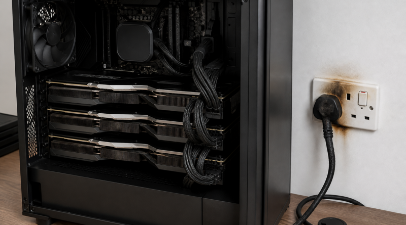 Cztery RTX 5090 w zestawie do LLM: stopiona wtyczka i uszkodzone gniazdo zasilania